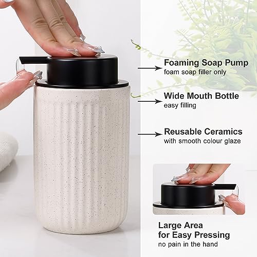 BosilunLife Ceramic Bathroom Accessories Set - Bathroom Counter Soap Set Beige Bathroom Decor Sets Accessories Bathroom Lotion Soap Dispenser and Toothbrush Holder Set, Soap Dish, Apothecary Jars - color: Beige-liquid