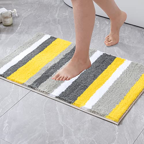 MIULEE Yellow Grey Bathroom Rug 20x30 Inch, Soft Thick Microfiber Striped Bath Mat, Non Slip Fluffy Plush Machine Washable Quick Dry for Bathroom Decor, Floor Tub and Shower - size: 20”x30”