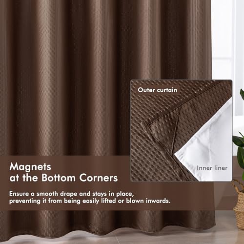 Mrs Awesome No Hook Shower Curtain with Snap-in Liner, Embossed Waffle Design Fabric Shower Curtain for Bathroom, Soft & Lightweight, 71x74, Chocolate - color: Chocolate, size: 71"W x 74"L (Pack of 1)