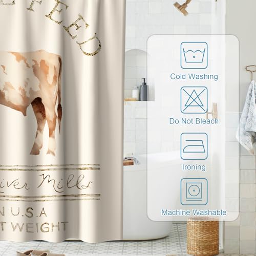 Farmhouse Abstract Animal Cattle Feed Cow Rustic Fabric Shower Curtain Sets Bathroom Decor with Grommets and Hooks - 36 W x 72 H Inch Ivory White - size: 36"W x 72"L (Pack of 1)