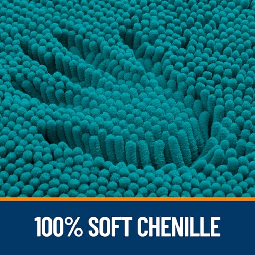 OLANLY Toilet Rugs U-Shaped 20x20, Extra Soft Absorbent Chenille Contour Bathroom Rugs for Toilet, Dry Quickly, Machine Washable, Non-Slip Bath Mat, Deep Lake - color: Deep Lake, size: 20" X 20" Contour Rug