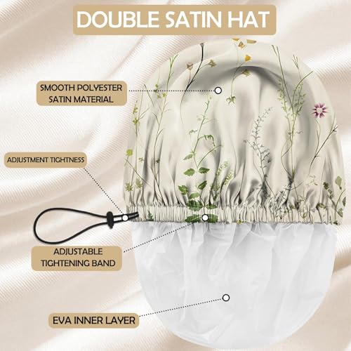 Shower Cap Adjustable Waterproof Double Layer Elastic Reusable Hair Bath Cap Cute Aesthetic for Women Girls-Floral - color: R9-Floral