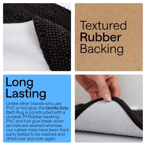 GORILLA GRIP Bathroom Rug Sets, Soft Chenille 2 Piece Area Rugs Set, Toilet Base Mat and 30x20 Carpet, Absorbent Microfiber Washable Mats Dry Quickly, Home Décor and Bath Room Accessories, Black - color: Black, style: 30"x20" + Oval 24"x19.5" - 2 Pack