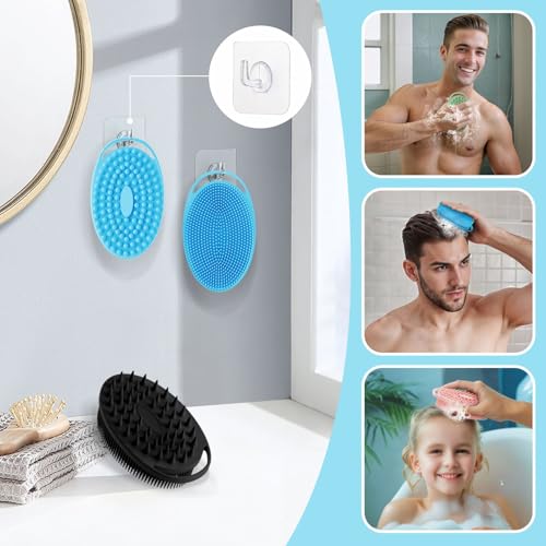 Soft Silicone Body Scrubber 4PCS, 2-in-1 Bath & Shampoo Brush with Dual-Side Usage, Hygienic Silicone Loofah Shower Scrubber for Gentle Exfoliating & Good Lathering(Black/Pink/Blue*2) - color: 4 Color-b