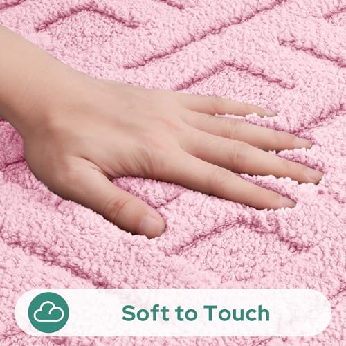 HOMEIDEAS Light Pink Bathroom Rug Set 2 Piece, Soft Microfiber Tufted Bath Mats, Super Absorbent Non Slip, Machine Washable Bathroom Rugs for Tub, Shower and Floor, 20" x 32" Plus 16" x 24" - color: Light Pink