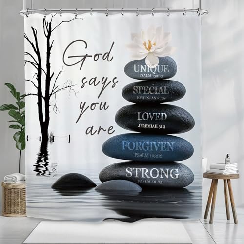Zen Lotus Spa Shower Curtain 60Wx72L Inch Inspirational Quotes Meditation Inspirational Motivational Bible Blue Gray Bathroom Set Accessories Decor with 12 Pack Hooks - color: Blue Gray Zen, size: 60"W x 72"L (Pack of 1)