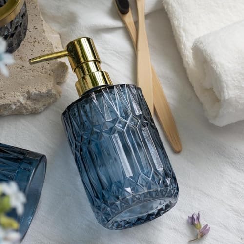EMPO Clear Glass Soap Dispenser with ABS Plastic Pump, Lotion Dispensers for Kitchen, Bathroom (2pack Blue) - color: 2pack Blue