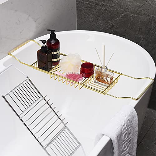 Bathtub Tray,Stainless Steel Shower Bathtub Caddy Tray with Removable Book Holder Red Wine Rack Holder, for Home Kitchen Bathroom, Sliver