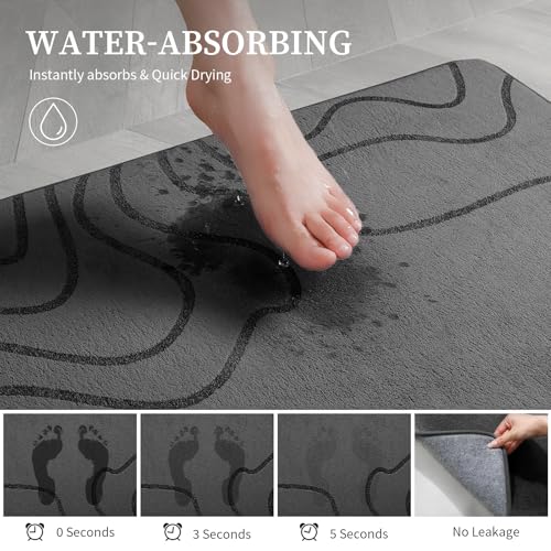 YIHOUSE Memory Foam Bathroom Rugs Sets 2 Piece - Extra Thick Ultra Soft Absorbent Bath Mat Set, Non-Slip Machine Washable Bath Rugs for Bathroom, Tub & Shower, Home Decor (32"x20"+24"x17", Dark Grey) - color: Dark Grey, size: 1'5" x 2'8" (17"x24"+20"x32")