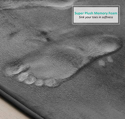 Clara Clark 3 Piece Bathroom Rugs Bath Mat Set, Velvet Memory Foam Bath Mats for Bathroom - Non-Slip, PVC Backing Bath Rugs, Washable - Dries Quickly, Grey - color: Dark Grey, style: 17 x 24 + 20 x 32 + Contour