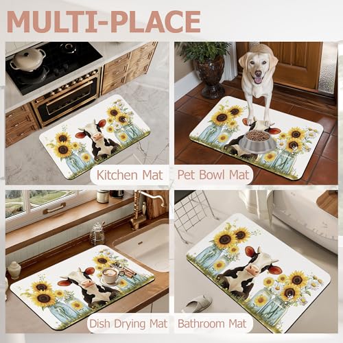 Cute Cow Bath Mat, SunflowersDaisie Diatomaceous Earth Bath Mat,Rubber Backing Quick Dry Absorbent Washable Bathroom Rugs for Tub Non Slip 17"x29.5" - color: Cute Cow,sunflowersdaisie