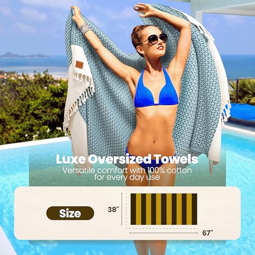 Gold CASE Turkish Beach Towel Set of 4 – 100% Cotton Large Turkish Bath Towels 67 x 38'' – Helen Extra Large, Quick Dry & Sand Free Towels – Peshtemal for Pool – Black - color: Black, style: Helen Beach Bath Towel