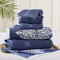 Modern Threads 6 Piece Reversible Yarn Dyed Jacquard Towel Set Artesia Damask Indigo - color: Indigo
