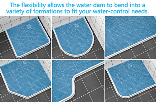122 Inch Shower Threshold Water Dam Collapsible Bath Shower Barrier Water Stopper Retention System Dry and Wet Separation for Bathroom Kitchen and More (10ft) - color: White-2" High, style: 122 Inch
