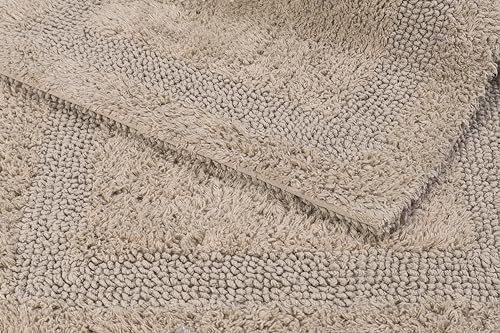 WOVEN ST. Reversible Tufted Bath Rugs | Area Rugs for Spa, Vanity Shower, Bathrooms, Kitchen, Bedroom | Water Absorbent Linens | 100% Cotton | Pack of 2 | 17’’ x 24’’ & 21’’ x 34’’ Inches | Taupe - color: Taupe, size: 17" x 24" (Rectangular) + 21" x 34" (