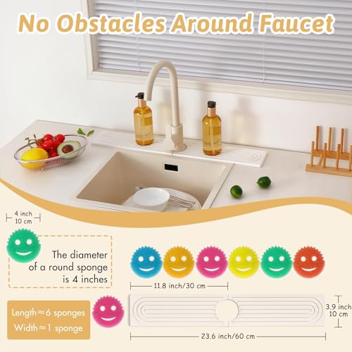 Faucet Mat for Kitchen Sink with Sandpaper, Diatomaceous Earth Faucet Splash Guard, Fast Drying Sink Protector Stone, Water Absorbing Stone Mat for Bathroom Sink Counter, Gift for Mother's Day, White - size: 23.6" x 3.9"