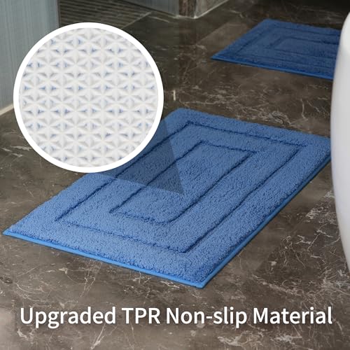 Bathroom Rugs Sets 3 Piece, with 20" x 28" U-Shaped Toilet Rug, Ultra Absorbent and Super Soft Touch, Non-Slip, Microfiber Plush,Rectangular Pattern, Quick Dry Bath Mats for Bathroom, Tub, Bedroom - color: Sky Blue