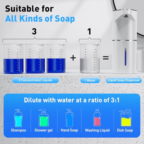 Fantictas Automatic Soap Dispenser,Touchless Hand Wall Mount Rechargeable 3 Gear Adjustable Electric Soap Dispenser 350ml with Infrared Motion Sensor for Bathroom,Kitchen,Office, White Gel - color: White, style: Gel