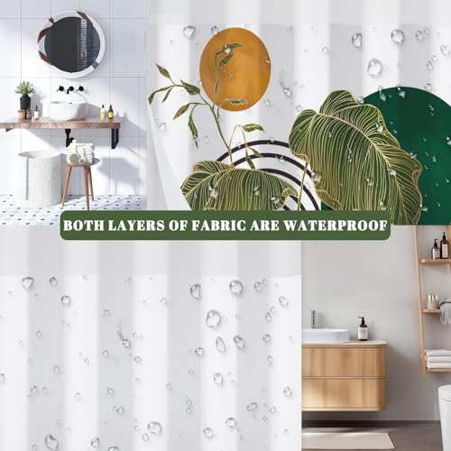 No Hook Shower Curtain with Snap in Liner Set, Modern Botanical Tropical Leaf with Abstract Arch Print Shower Curtains for Boho Art Deco Bathroom, Mesh Top Waterproof Bath Curtain, 71x74 Inch - color: Boho Tropical Leaf
