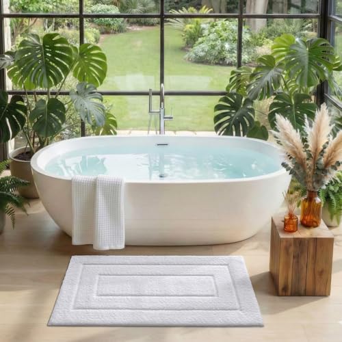 DEXI Bathroom Rug Set 2 Piece 32x20, Non Slip Washable Bath Mat for Shower Floor, Absorbent Soft Bathmat with Rubber Backing, Quick Dry Microfiber Carpet, White