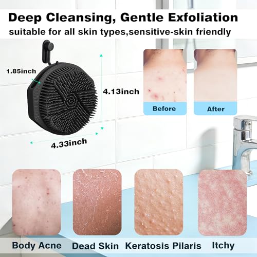 Silicone Body Scrubber for Men Women, Dual-Sided Bath Brushes Gentle Exfoliating Body Scrubber Scalp Massager for Deep Cleansing, Soft Silicone Loofah Body Washing Brushes (Black+Pink) - color: Black+pink
