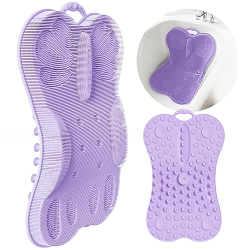 Back Scrubber Body Bath Cushion for Tub Bathtub with Back Lumbar Ergonomic Support, Silicone Extra Large Thick Soft Seat Pad Non-Slip Suction Cups, Relaxing Spa Exfloating Scrubber Mat Purple - color: Purple