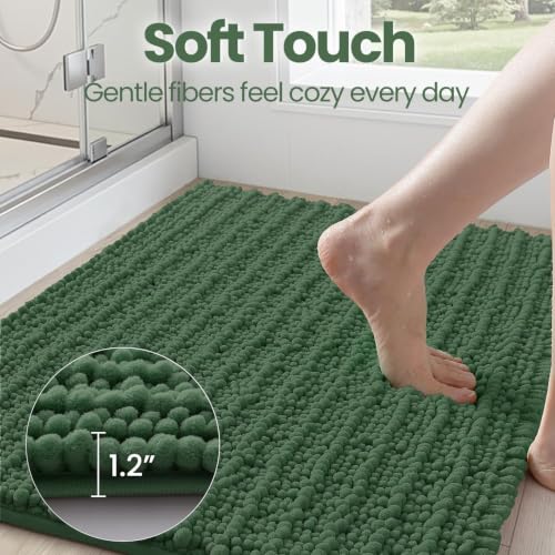 DEXI Bathroom Rugs 32x20, Super Soft Thick Chenille Absorbent Bath Mat, Non Slip Machine Washable Fluffy Shag Bathmat for Tub, Shower Floor, Green - color: Green, size: 32" X 20" (Rectangular)