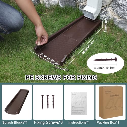 plusgutter Rain Gutter Downspout Splash Block, Gutter Downspout Extensions for Water Drainage, 24" Gutter Splash Guards Downspout Extender, Fixable Down spout Drain Trays with PE Nails(1 Pack, Brown) - color: Brown