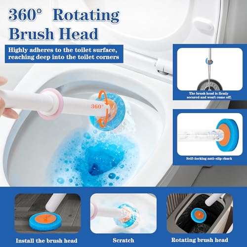 Disposable Toilet Brush, Auto-Ejecting, Includes 48 Enhanced Refills (24 Ocean, 24 Natural), Plus 3 Air-Purifying Scented Rings (Ocean, Rose, Lemon) 360° Dead-Angle-Free Cleaning - color: 1-48white