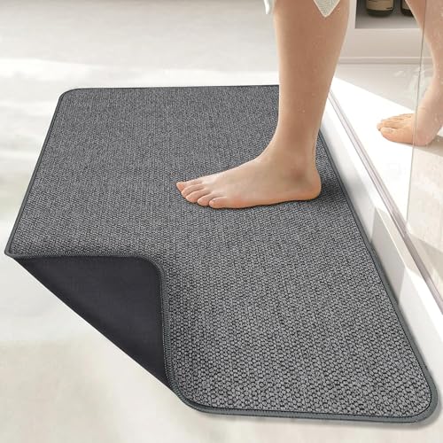 Bath Mat,Ultra Thin Bathroom Rugs,Rubber Bath Mats for Bathroom,No Slip Bath Rug,Quick Dry,Machine Washable,Low Pile,Absorbent,Shower Outside,Sink,Home Decor Accessories.Dark Grey,1'5"x2'3"(17x27inch) - color: Dark Grey, size: 1'5" X 2'3" (Rectangular)
