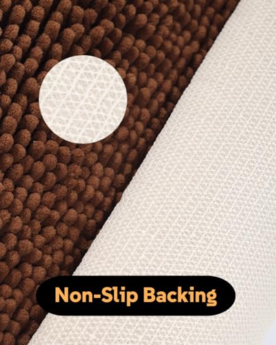 Soft Shaggy Round Toilet Rug U Shaped for Bathroom, Excellent Absorbent Contour Toilet Mat Machine Washable, Non-Slip Microfiber Chenille Bathroom Rugs 24" Brown - color: Brown