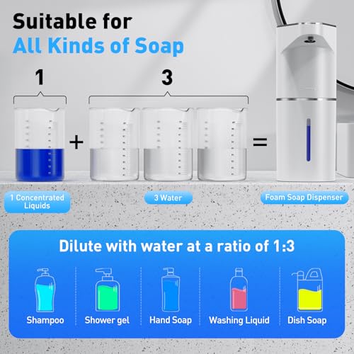 Fantictas Automatic Soap Dispenser,Touchless Hand Wall Mount Rechargeable 3 Gear Adjustable Electric Soap Dispenser 350ml with Infrared Motion Sensor for Bathroom,Kitchen,Office, White Foam - color: White, style: Foam