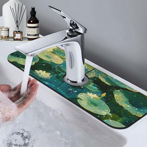 Faucet Draining Mat For Kitchen Sink, Green Lotus Leaves Diatom Mud Absorbent Drain Pad For Bathroom Kitchen Sink Splash Guard Drying Mat - color: Green Lotus Leaves
