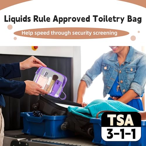 Icramsy Clear Makeup Bag,2 Pack TSA Approved Toiletry Bag Travel Toiletry Bag Hanging Makeup Cosmetic bag for Women Men (Purple) - color: Purple