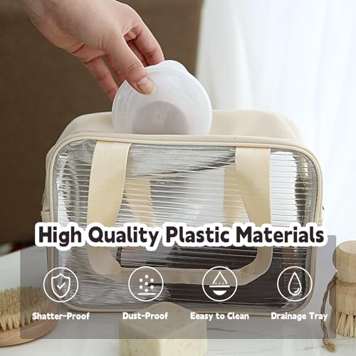 Travel Soap Container, Round Soap Case with Cover, Portable Bar Soap Holder | Leakproof Shampoo Bar Holder with Drainage Tray for Shower, Bathroom, Travel, Camp (Transparent White) - color: Transparent White