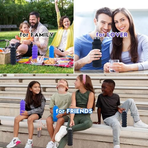 Collapsible Water Bottles，17oz Large capacity Silicone Water Bottle with Carabiner，Reusable Foldable Lightweight Sports Water Bottle for Travel Gym Camping Hiking (Black+Purple+Blue+Green) - color: Black+Purple+Blue+Green