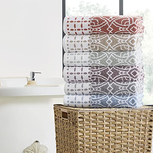 Modern Threads Monroe 6-Piece 100% Cotton Towel Set – Reversible Yarn Dyed Jacquard & Solid – Includes 2 Bath Towels, 2 Hand Towels, 2 Washcloths – Absorbent, Quick Dry, Soft & Durable – Orchid - color: Orchid, style: Modern