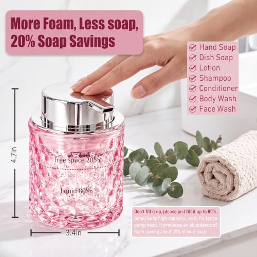 Malachi Foaming Hand Soap Dispenser, Refillable Clear Glass Foam Pump Bottle for Hand Soap, Dish Soap, Body Wash, Shampoo, Facial Cleanser & Baby Wash, Multi‑use for Bathroom, Kitchen & Commercial Use - color: Pink