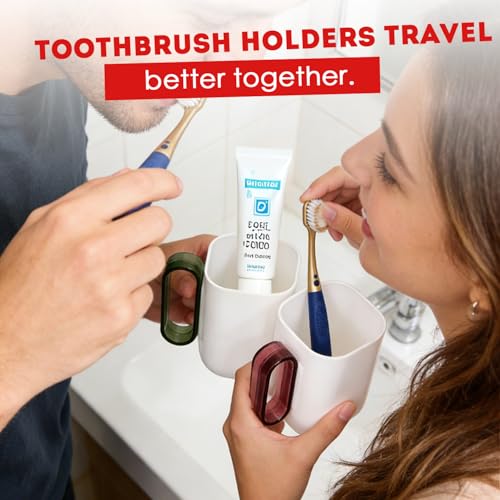 Travel Toothbrush Holder,Toothbrush Holder and Rinse Cup with Handle Toothbrush Travel Case,Multifunctional Toothbrush Cup,Large Capacit Travel Toothbrush Holder with Mouthwash Cup(Purple+Green) - color: 2pcs-green+purple