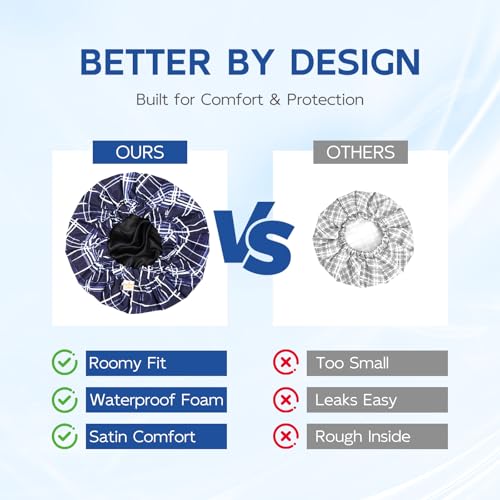 Years calm Shower Cap for Men Waterproof Reusable - Fashion Dual-Layer Design, Adjustable Elastic Band for Long & Curly Hair, XL Bath & Spa Cap for Travel, Satin Lined Shower Cap Black - color: Shadow of the Sea