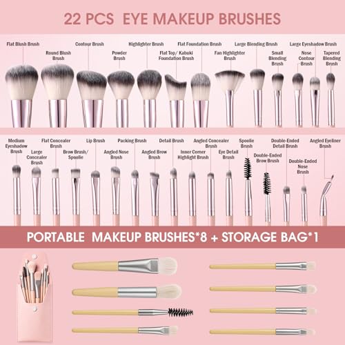 112Pcs Pink Makeup Brushes Set Professional Makeup Kit, Foundation Makeup Brush Kit Eye and Face Make up Brushes & Tools, Multi-functional Beginner Makeup Tool Set with Case Facial Makeup Accessories