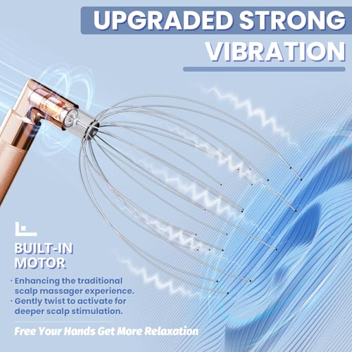 Head Massager Scalp, Vibrating Electric Scalp Massagers, Battery Powered Head Scratchers Massager Whisk Hair Massage Relax Tool with 20 Metal Fingers for Stress Relief, ldeal Gift for Women & Men - color: Rose Gold