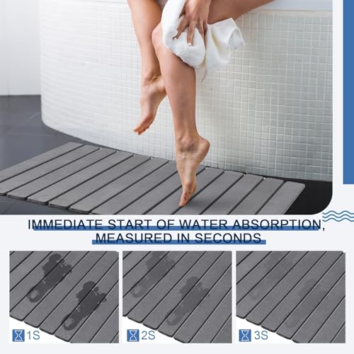 Nuanchu Large Stone Bath Mat 31.2" x 23.3" - Foldable Diatomite Bath Mat with Anti-Slip Pad Quick-Dry Large Bathroom Non-Slip Absorbent and Easy to Clean for Shower Entryway Kitchen Counter(Gray) - color: Gray