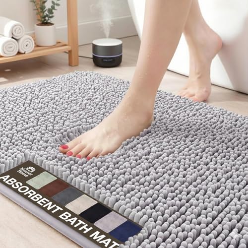 Neater Home Plush Bathroom Rugs 30x20 Thick Chenille Quick Dry Microfiber Absorbent Bath Mat, Soft Bath Rugs, Machine Washable Bathroom Floor Mat for Tub Shower Sink, Home Decor Accessories, Gray - color: Grey, size: 30" x 20"
