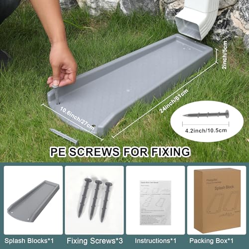 plusgutter Rain Gutter Downspout Splash Block, Gutter Downspout Extensions for Water Drainage, 24" Gutter Splash Guards Downspout Extender, Fixable Down spout Drain Trays with PE Nails(1 Pack, Gray) - color: Gray