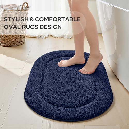 HOMEIDEAS Bathroom Rugs Sets 2 Piece, Soft Bathroom Mats and Absorbent Microfiber Machine Washable Bath Mats for Shower Room, Bathtub, Kitchen (20" x 32" + 16" x 24", Navy Blue) - color: Navy Blue