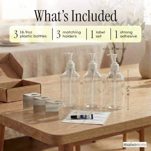 Shampoo and Conditioner Dispenser Wall Mounted Set of 2 Clear - No Drill Shower Soap Dispenser for Bathroom Refillable - Spa Hotel Style Accessories by MaisoNovo - color: Clear Set of 3