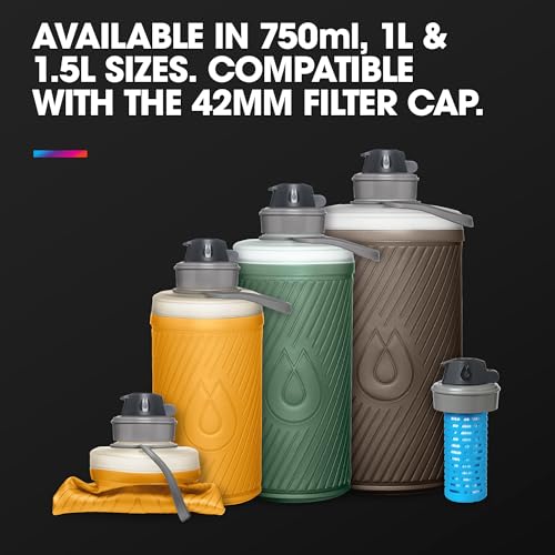 HydraPak Flux - Collapsible Backpacking Water Bottle (750ml, 1L, 1.5L) - BPA Free, Ultra Light, Spill-Proof Twist Cap - color: Mammoth Grey, style: 1L/32oz