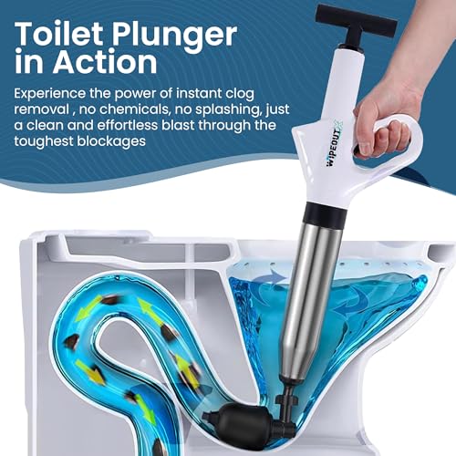 High-Pressure Toilet Plunger with Pressure Gauge, Manual Air Drain Blaster with 4 Attachments, 2 Hair Clog Removers and Reusable Gloves, Unclogs Toilet Shower Bathroom Drains