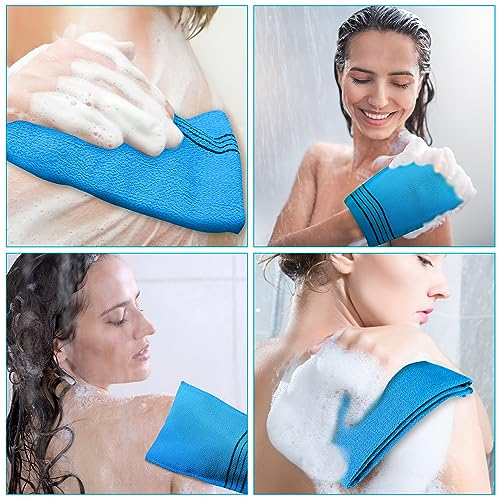 Hosuly Long Exfoliating Back Washcloth Bath Towel and Korean Exfoliating Mitt Italy Towel Korean Wash Cloth Korean Body Scrubber for Women Men Shower Dead Skin Removing Dry Skin (Blue) - style: Blue